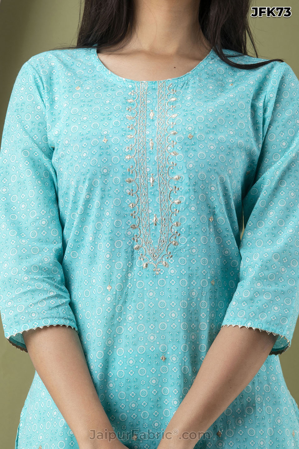 Blue Cotton Kurti 3pcs Set