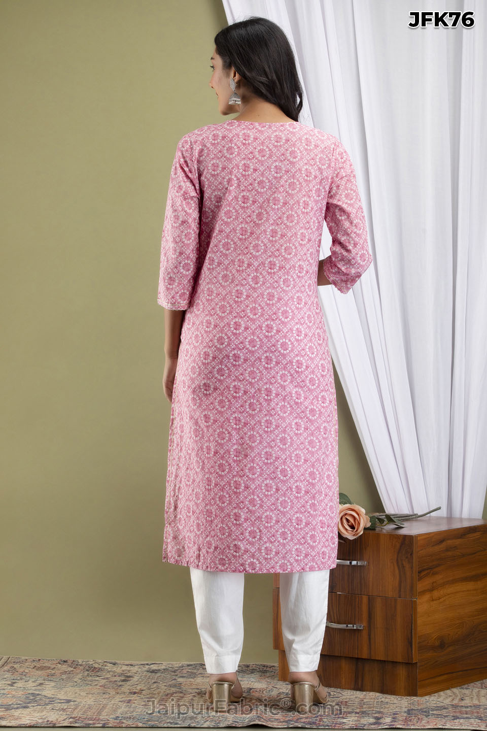 Pink Cotton Kurti 3pcs Set