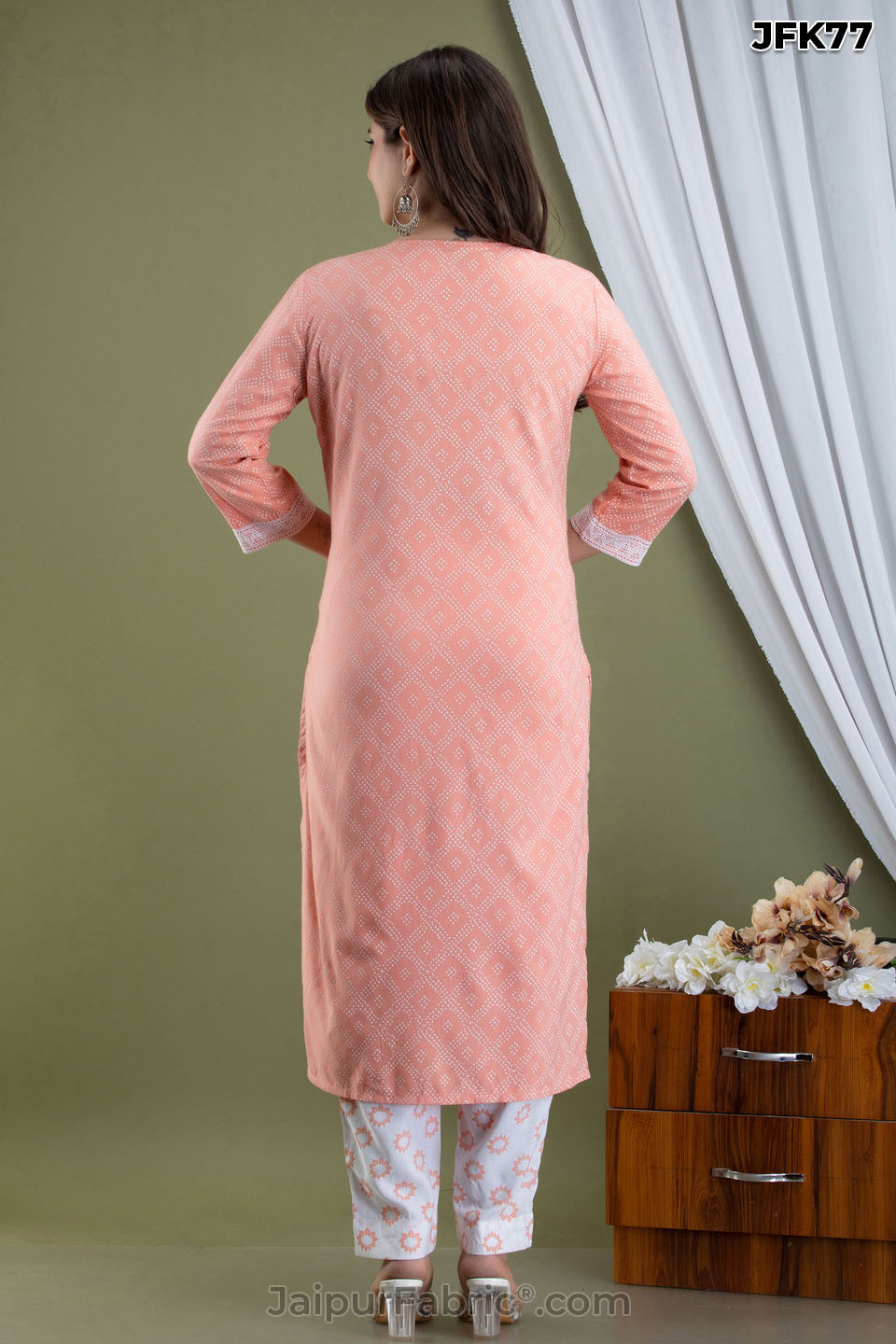 Peach Cotton Kurti 3pcs Sets