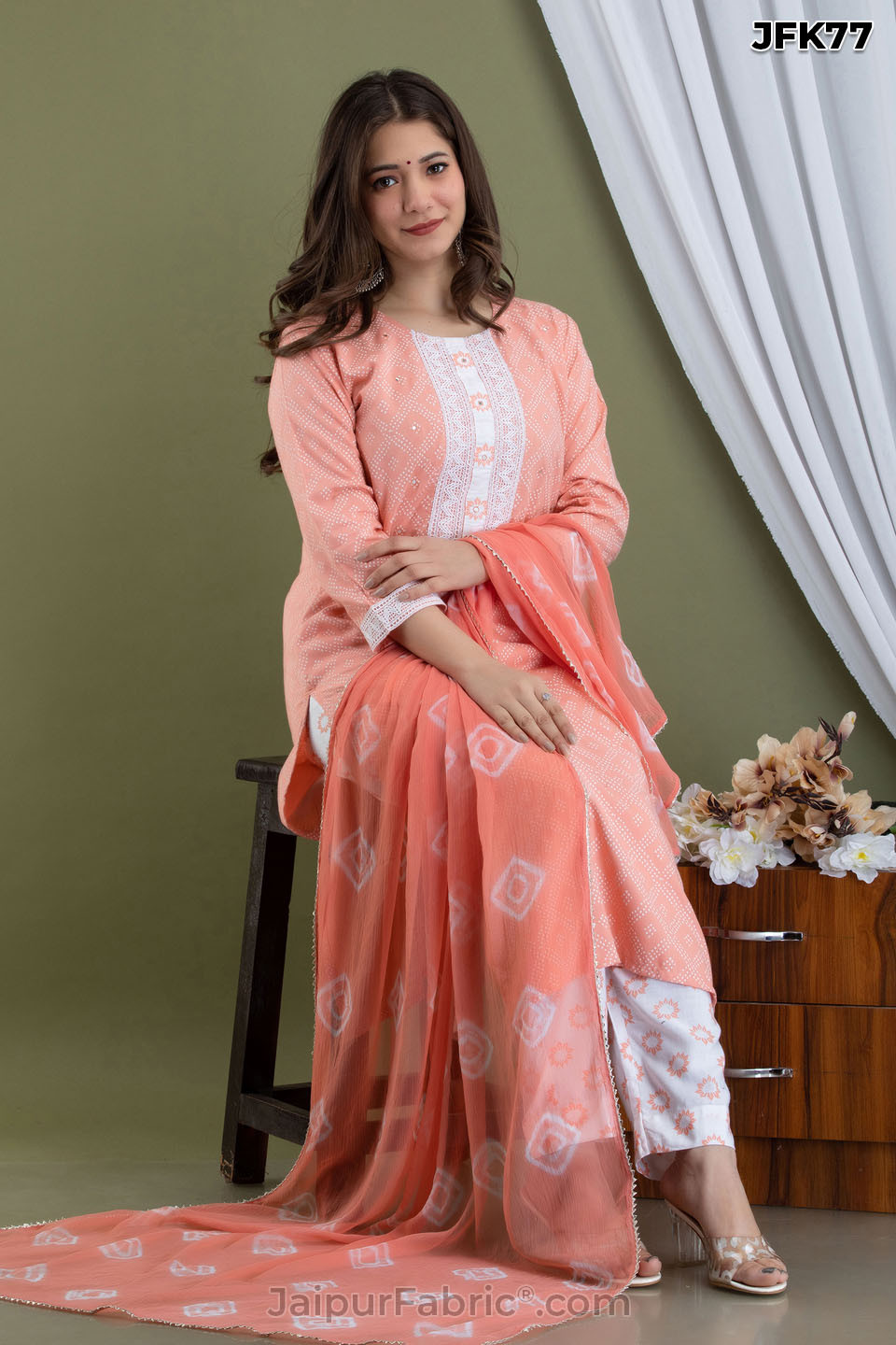 Peach Cotton Kurti 3pcs Sets