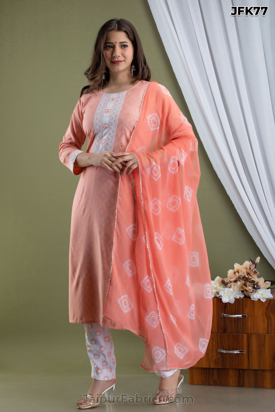 Peach Cotton Kurti 3pcs Sets