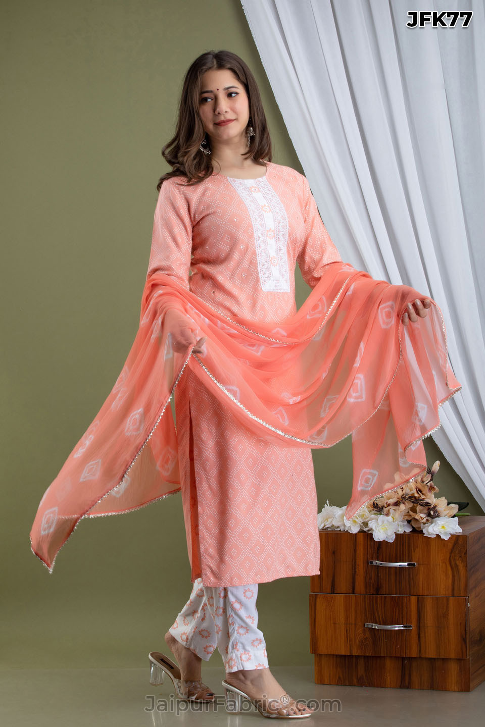 Peach Cotton Kurti 3pcs Sets