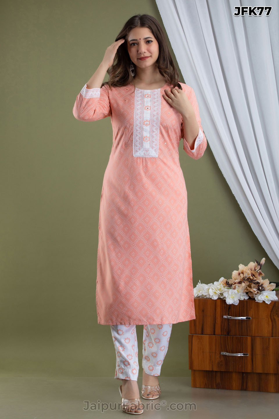 Peach Cotton Kurti 3pcs Sets