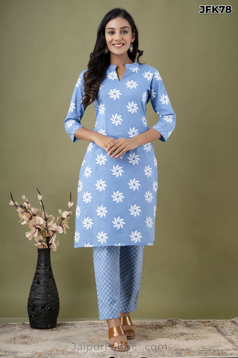 Blue Patch Work Kurti Pant & Dupatta