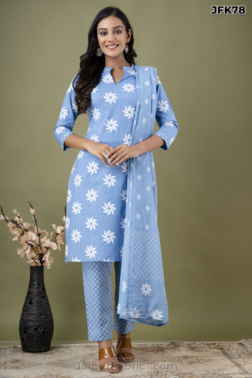 Blue Patch Work Kurti Pant & Dupatta