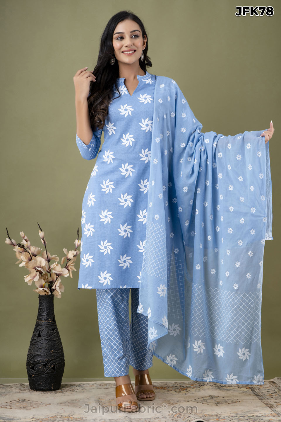 Blue Patch Work Kurti Pant & Dupatta