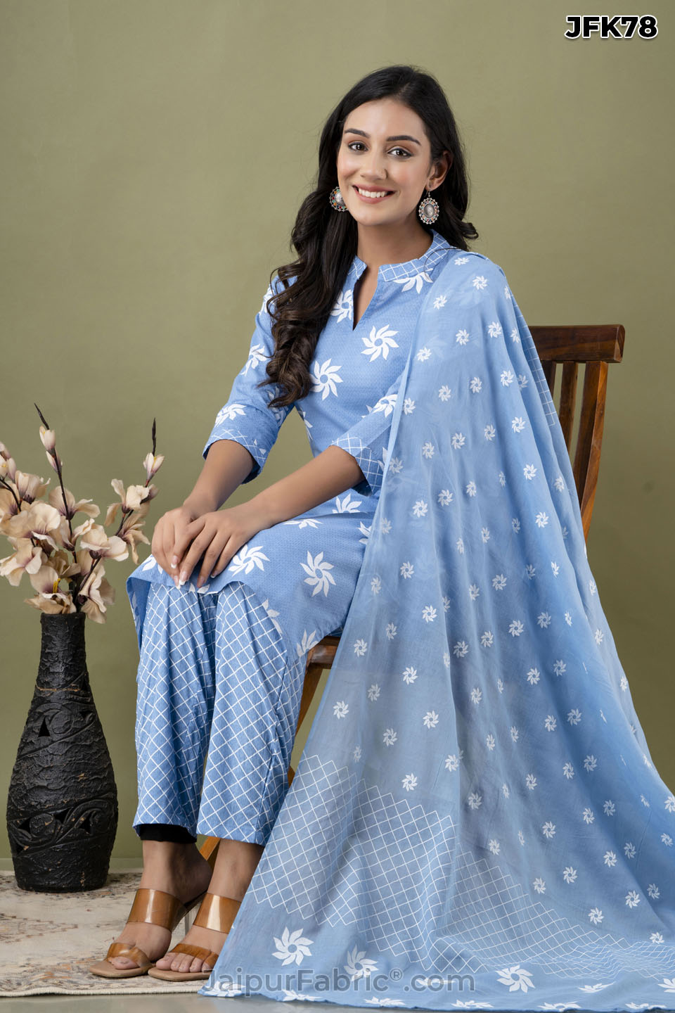 Blue Patch Work Kurti Pant & Dupatta