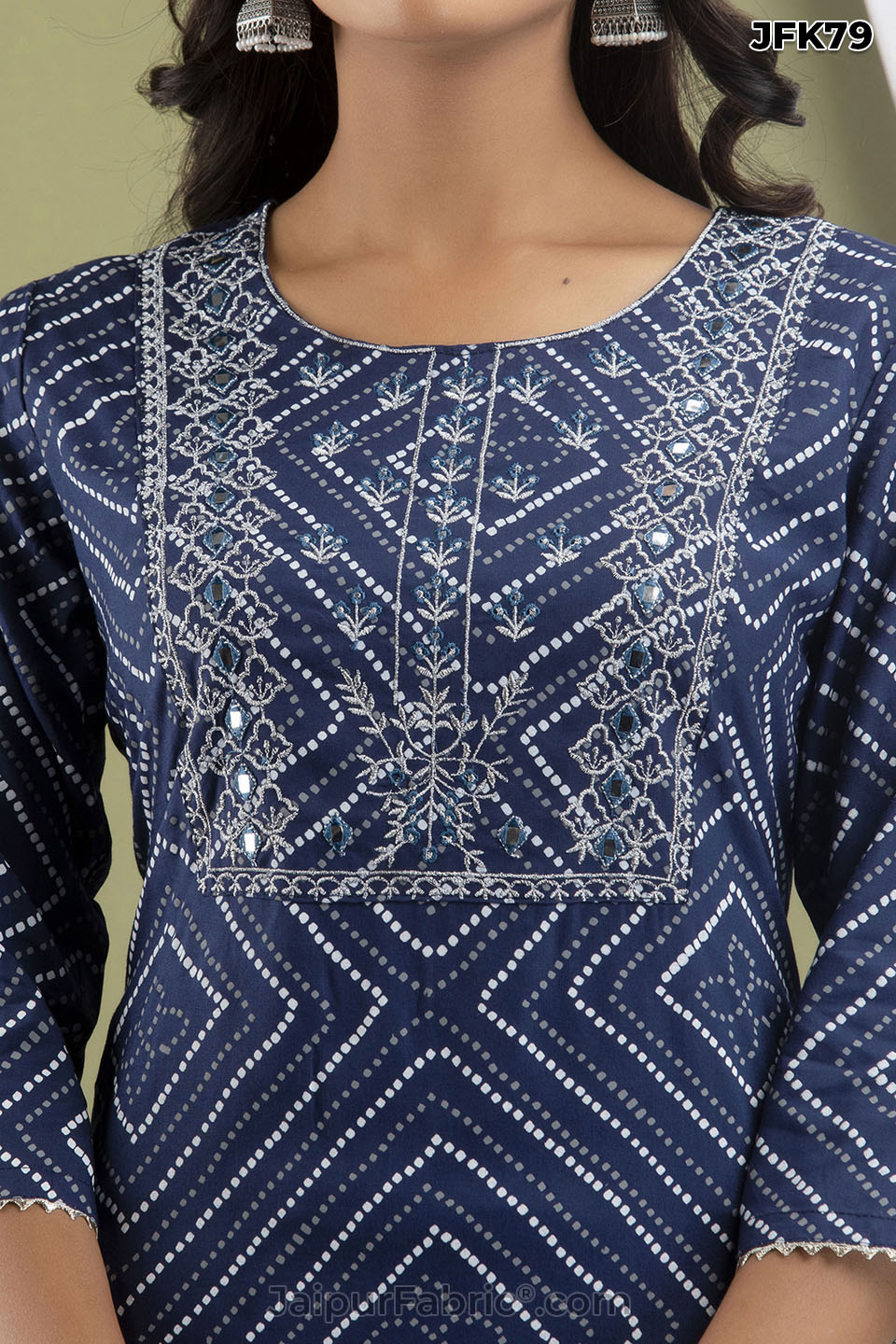 Blue Bandhej Kurti Pant & Dupatta