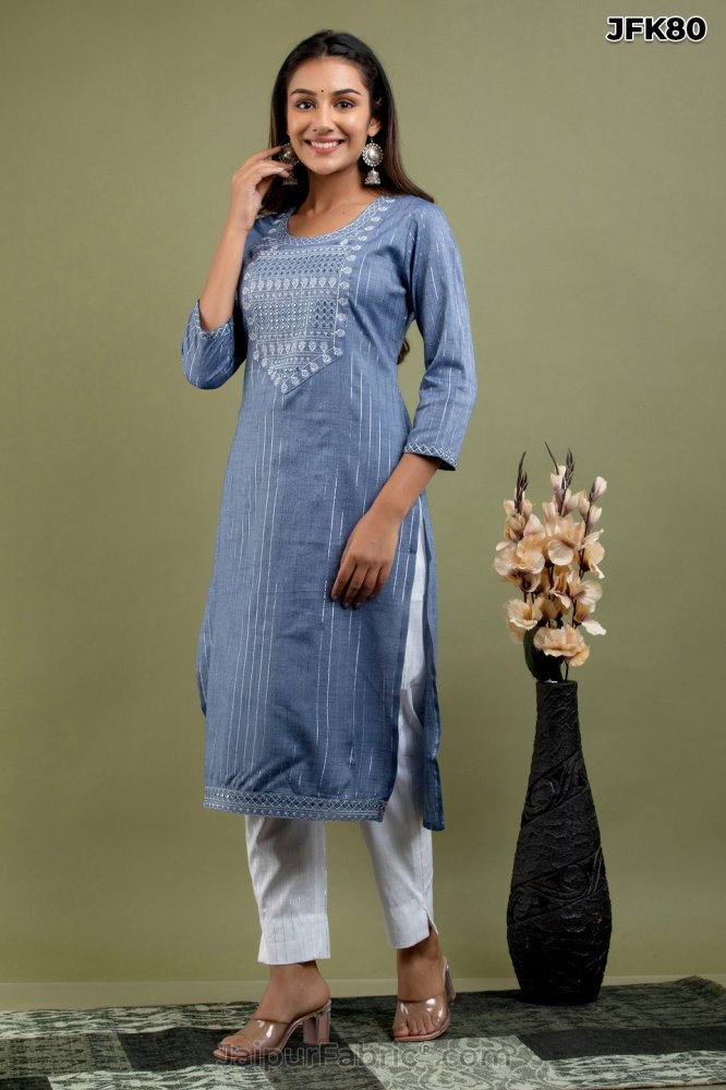 Blue Mirror Work Kurti Pant Set