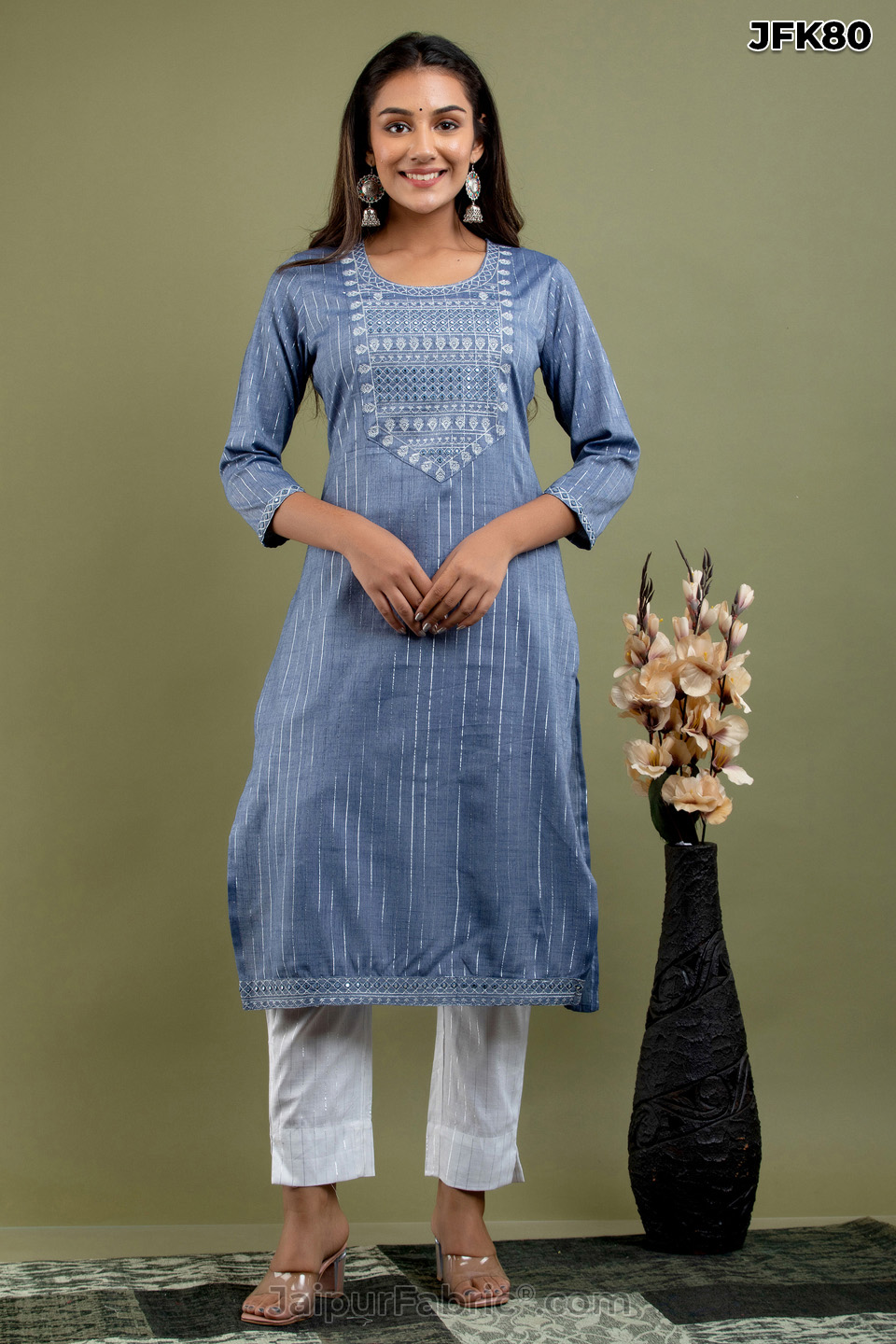 Blue Mirror Work Kurti Pant Set