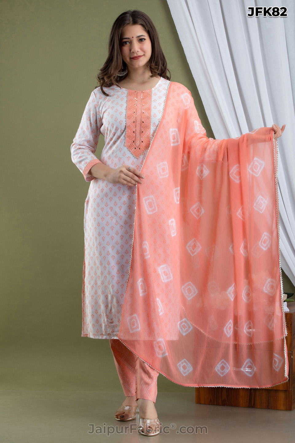 Peach Cotton Kurti 3pcs Set