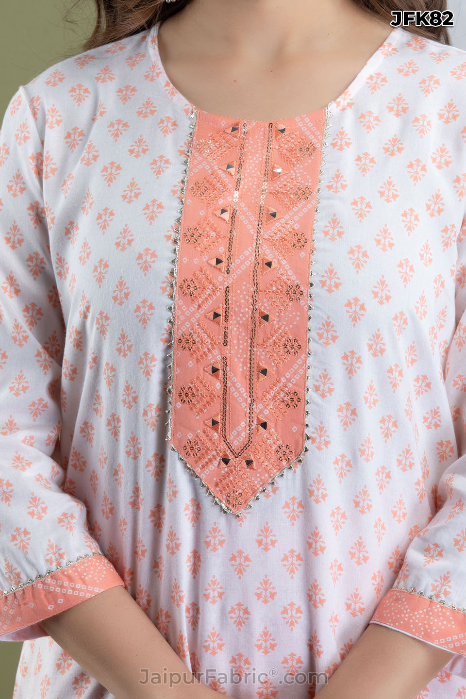 Peach Cotton Kurti 3pcs Set