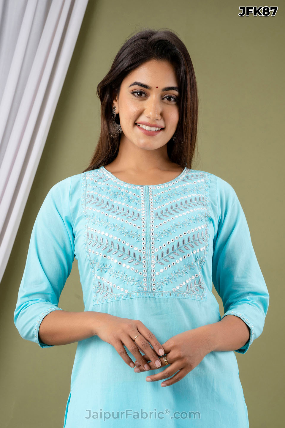 Sky Blue Cotton Kurti Pant Set