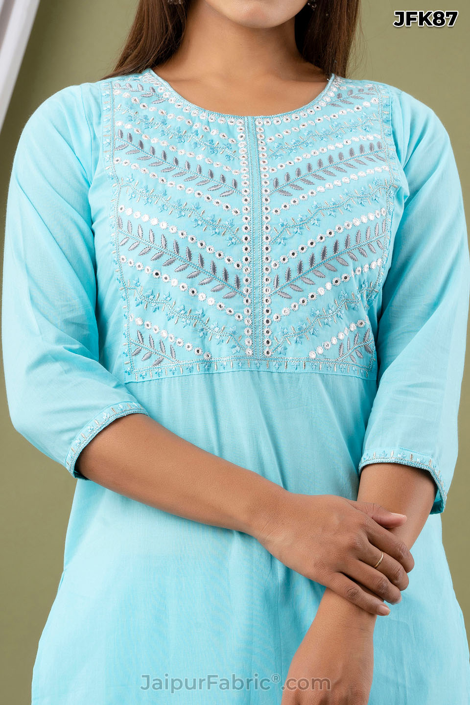 Sky Blue Cotton Kurti Pant Set