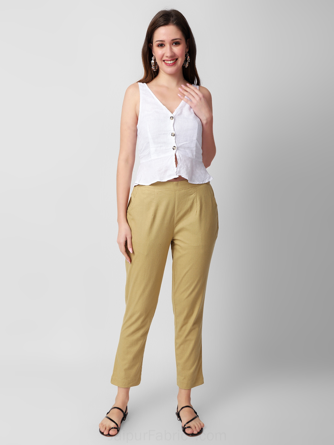 Sandy Beige Women Cotton Pants casual and semi formal daily trousers