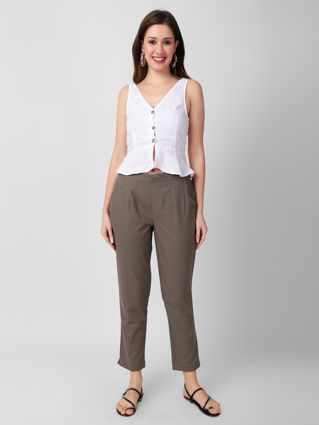 Taupe Neutral Women Cotton Pants casual and semi formal daily trousers