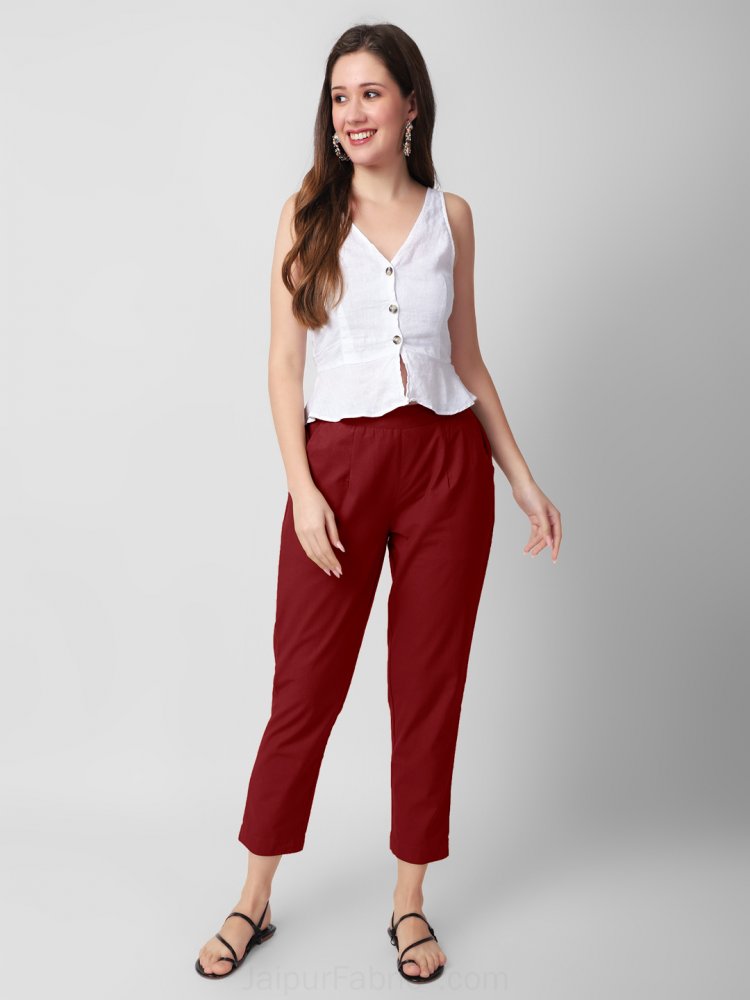 Burgundy Bliss Women Cotton Pants casual and semi formal daily trousers