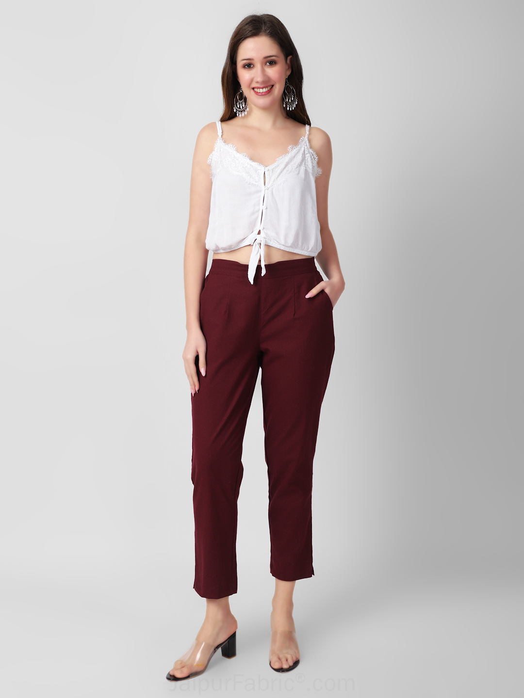 Wine Velour Women Cotton Pants casual and semi formal daily trousers