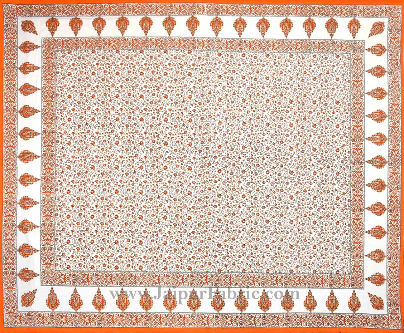 Orange Golden Flowery Motif Print Double Bedsheet