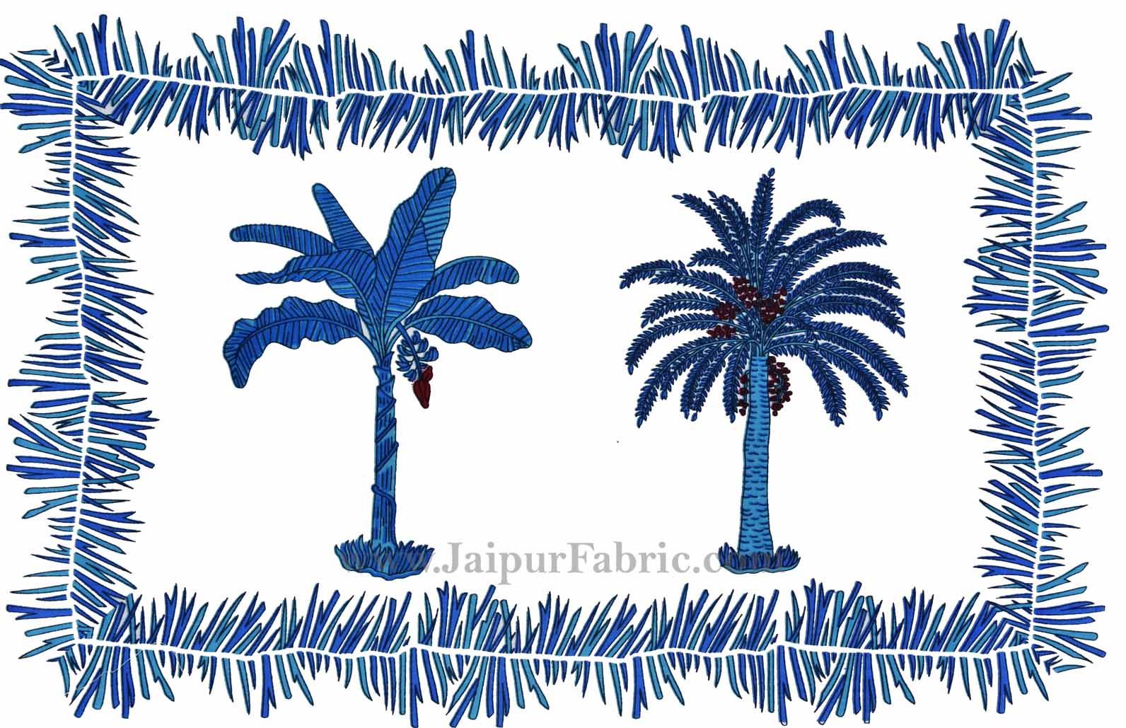 Gorgeous Glaze Cotton Blue Palms Double Bedsheet