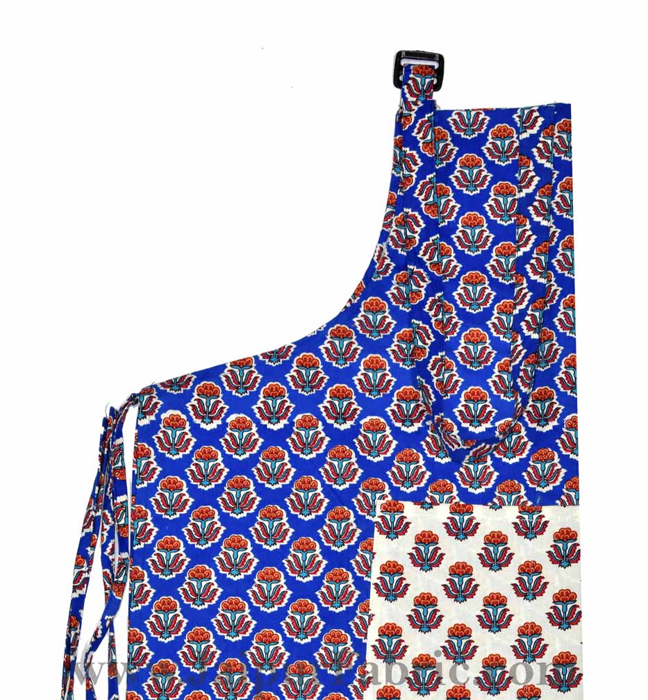 Bright blue flower bouquet print apron