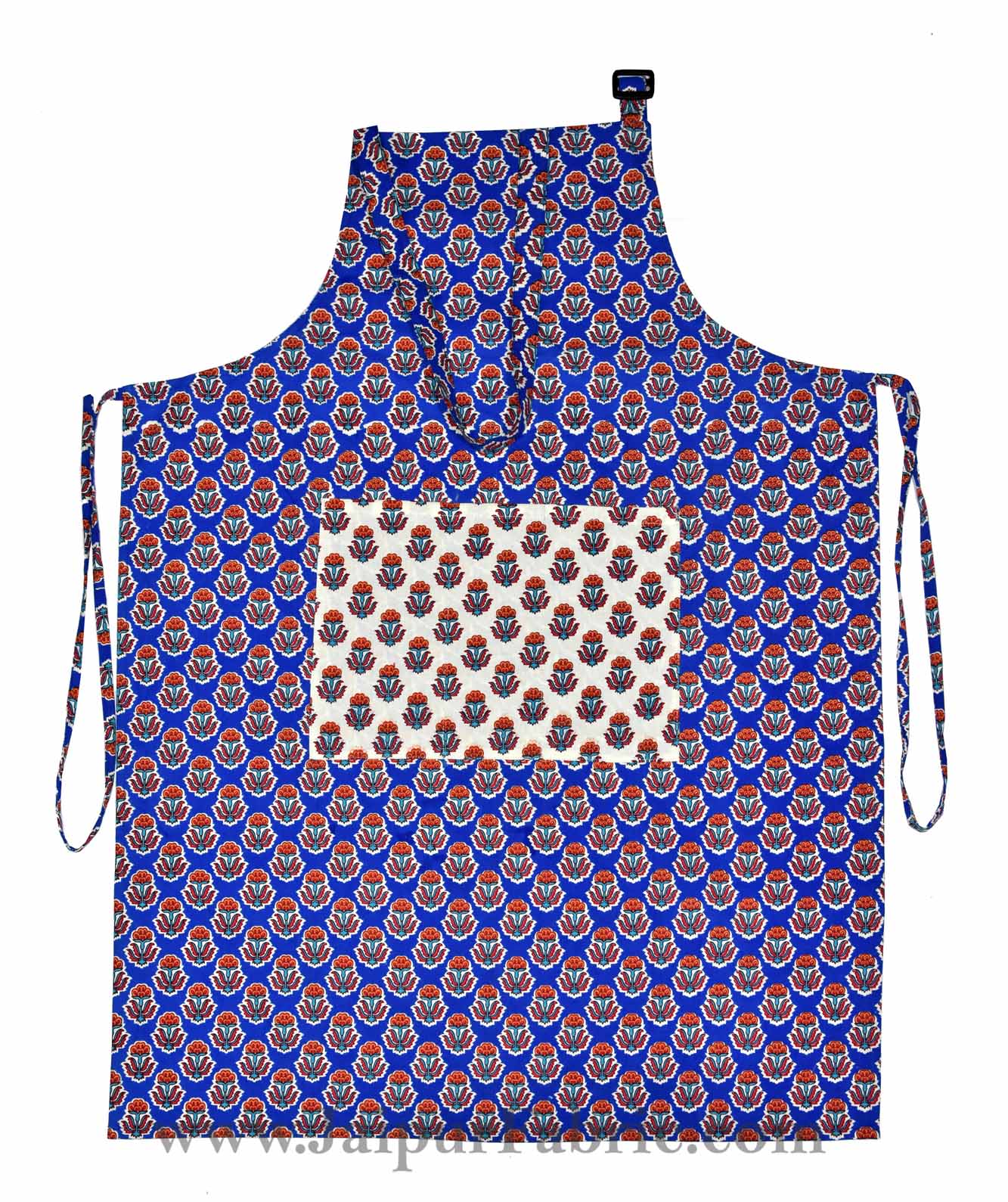 Bright blue flower bouquet print apron