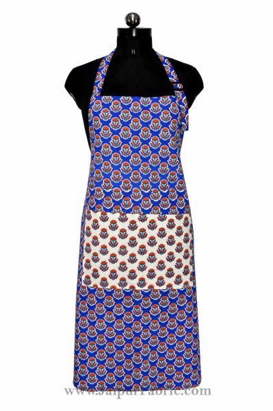 Bright blue flower bouquet print apron