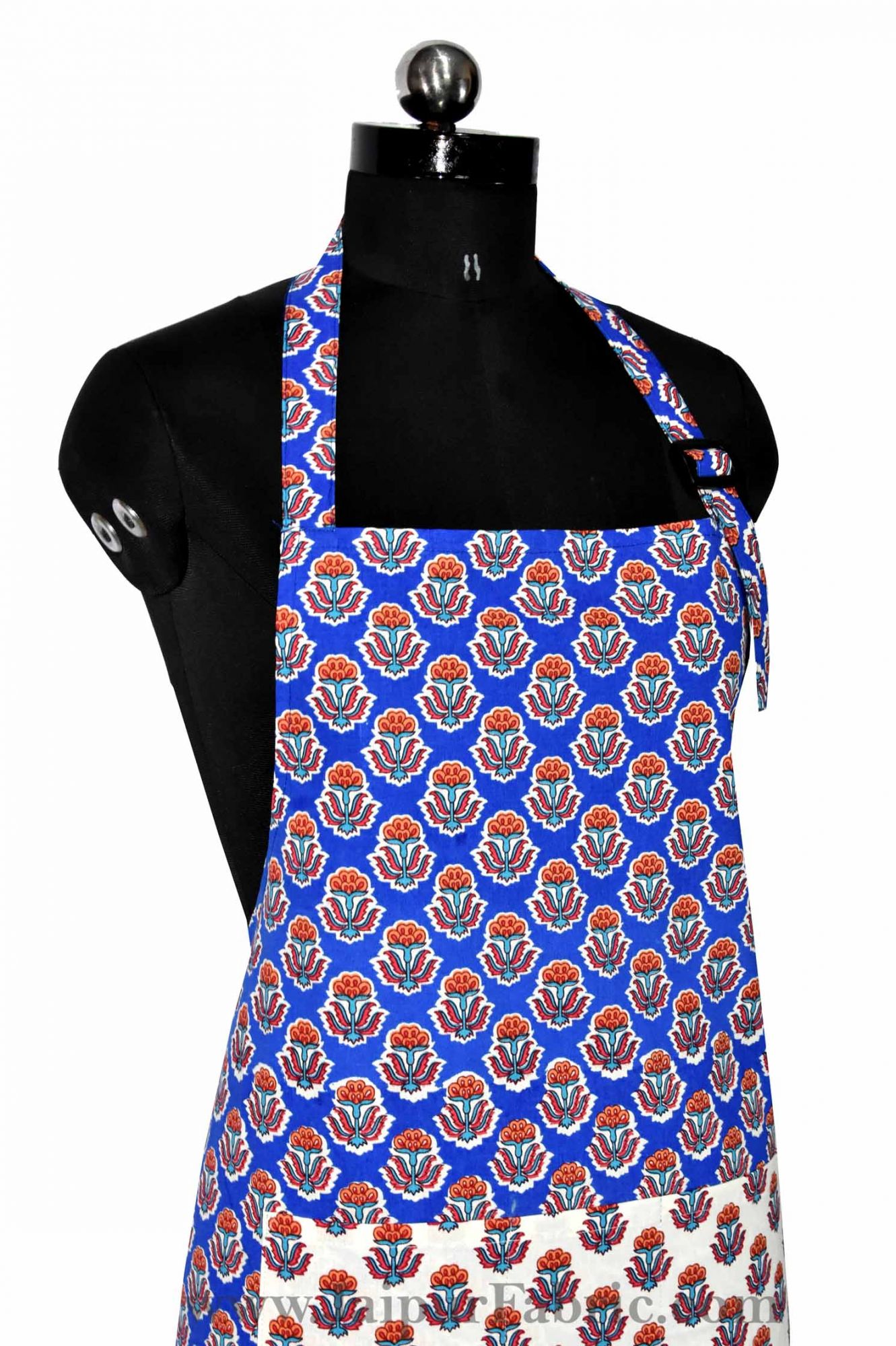 Bright blue flower bouquet print apron