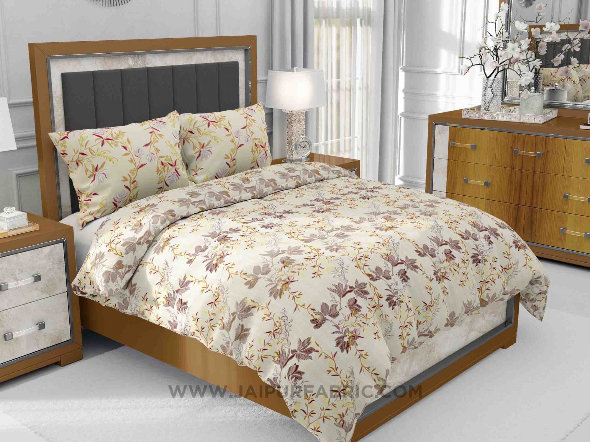 Brown Floral Aroma King Size Bedsheet