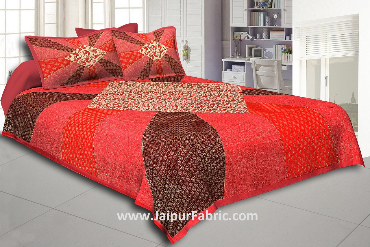 Orange Border Ranbow Pattern  With Golden Print Super Fine Cotton King Size Double Bedsheet