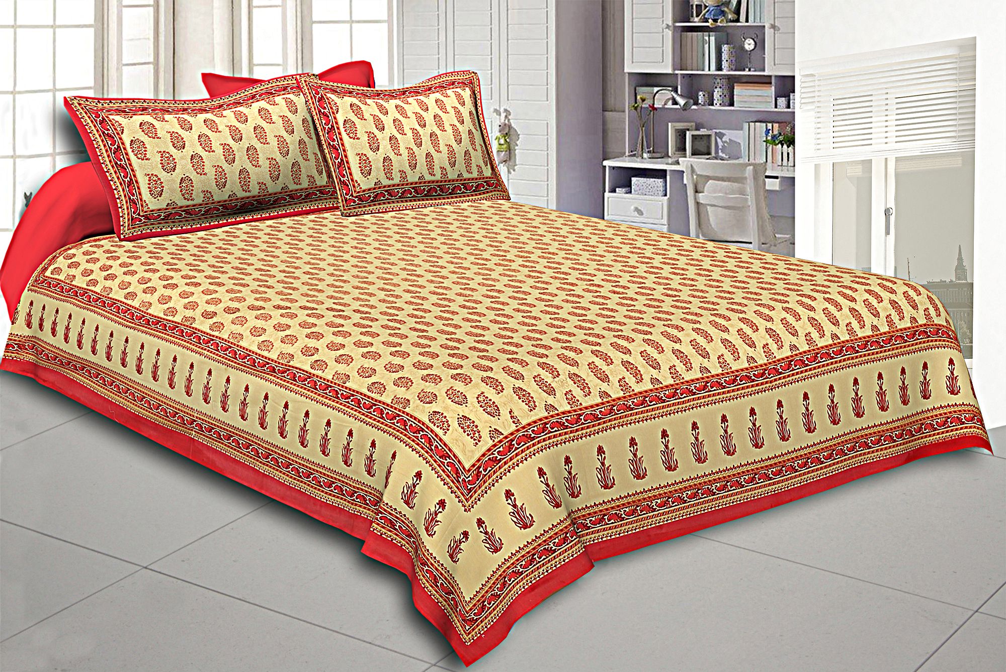 King Size Double Bedsheet  Hand Block Print Super Fine Cotton