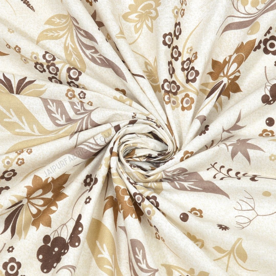 Flowery Spring Off White Chocolate Brown Cotton King Size Bedsheet