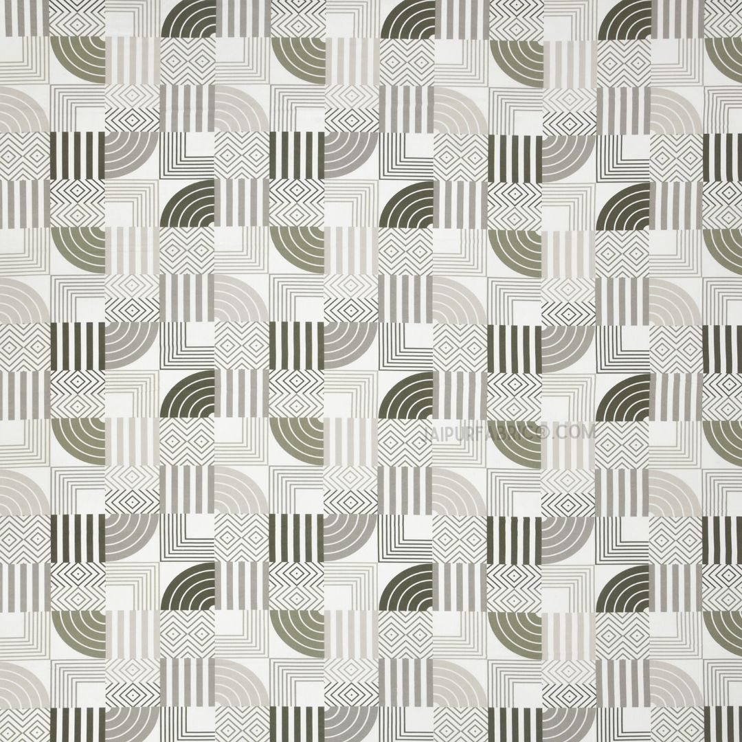 Geometric Maze Off White Green Cotton King Size Bedsheet