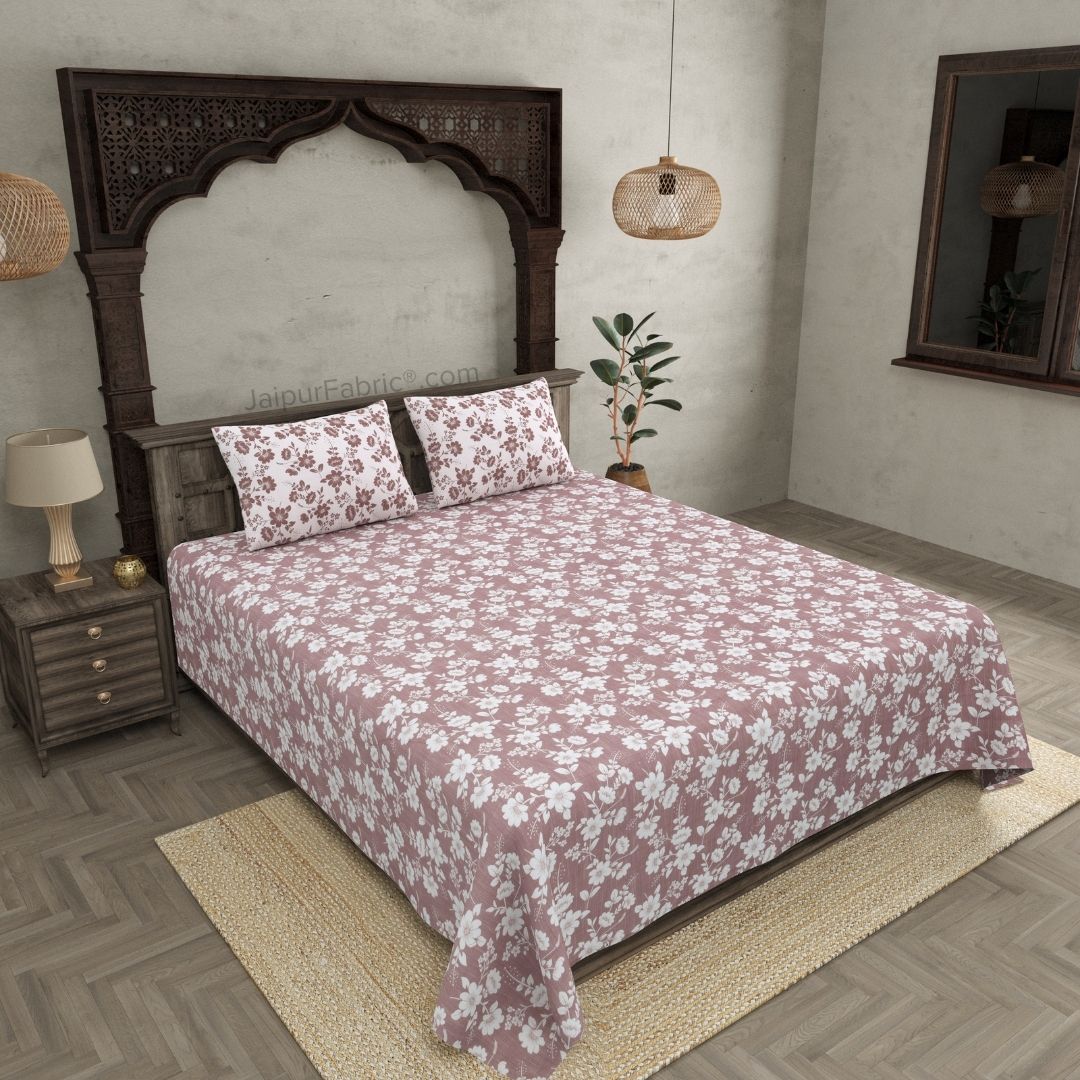 Summer Revival Pink Cotton King Size Bedsheet