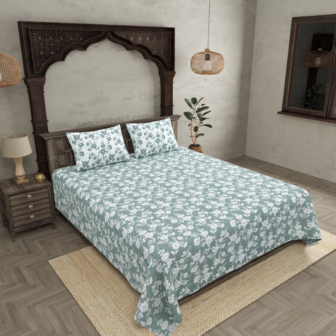 Summer Revival Green Cotton King Size Bedsheet