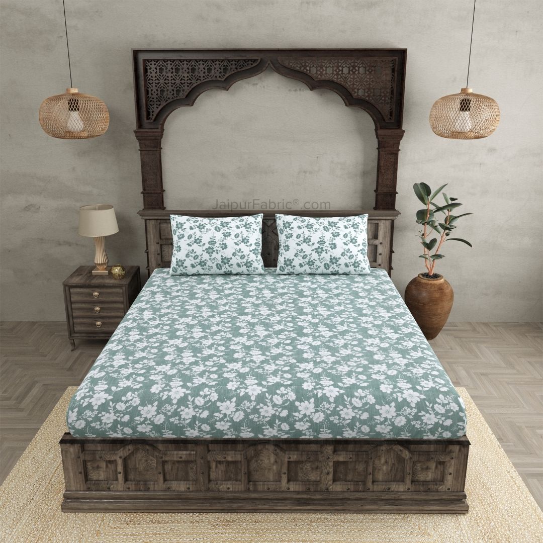 Summer Revival Green Cotton King Size Bedsheet