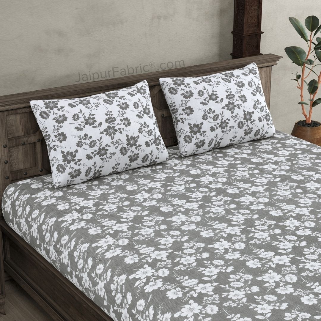 Summer Revival Grey Cotton King Size Bedsheet