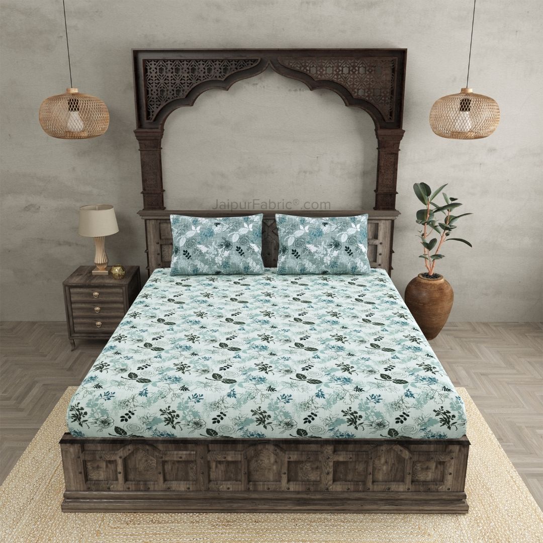 The Finest Pick Rose Pattern Seafoam Green Cotton King Size Bedsheet