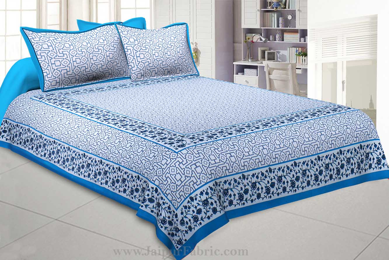 Blue Grey Magical Geometry King Size Double Bedsheet