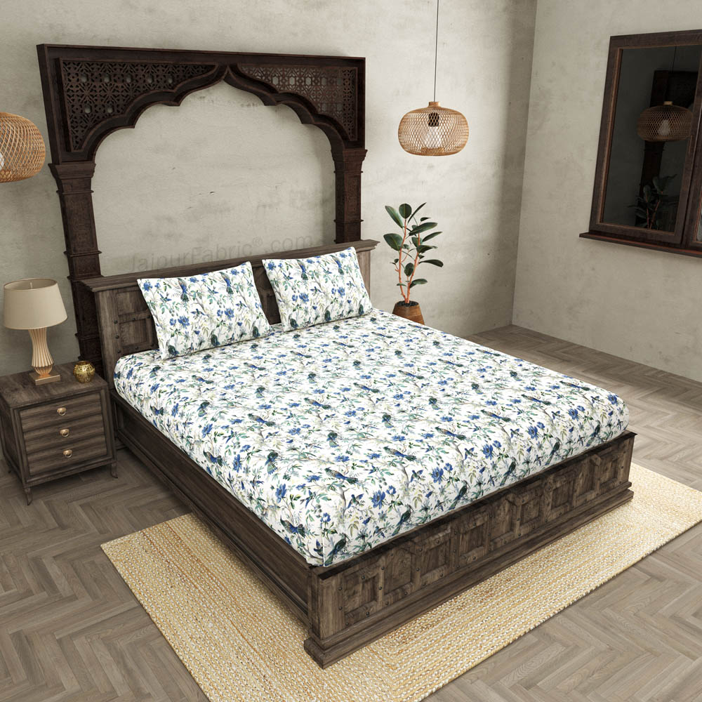 JaipurFabric® Anokhi Print Blue Bird Bed in a Bag Set of 4