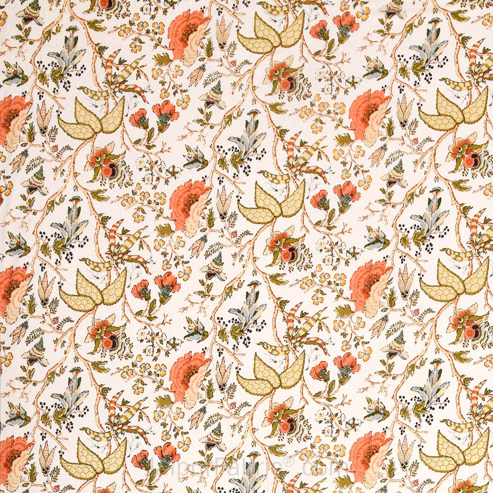 JaipurFabric® Anokhi Print Peachy Floral King Size BedSheet