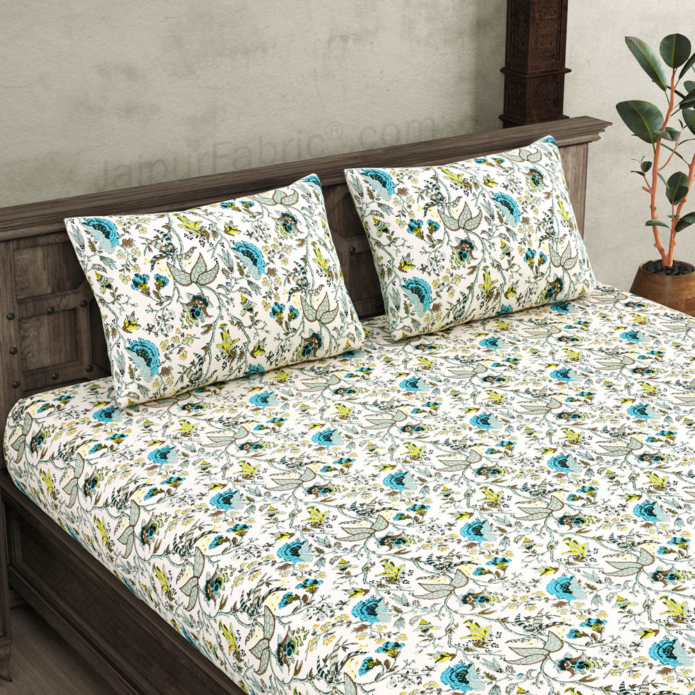 JaipurFabric® Anokhi Print Bluish Floral Bed in a Bag Set of 4