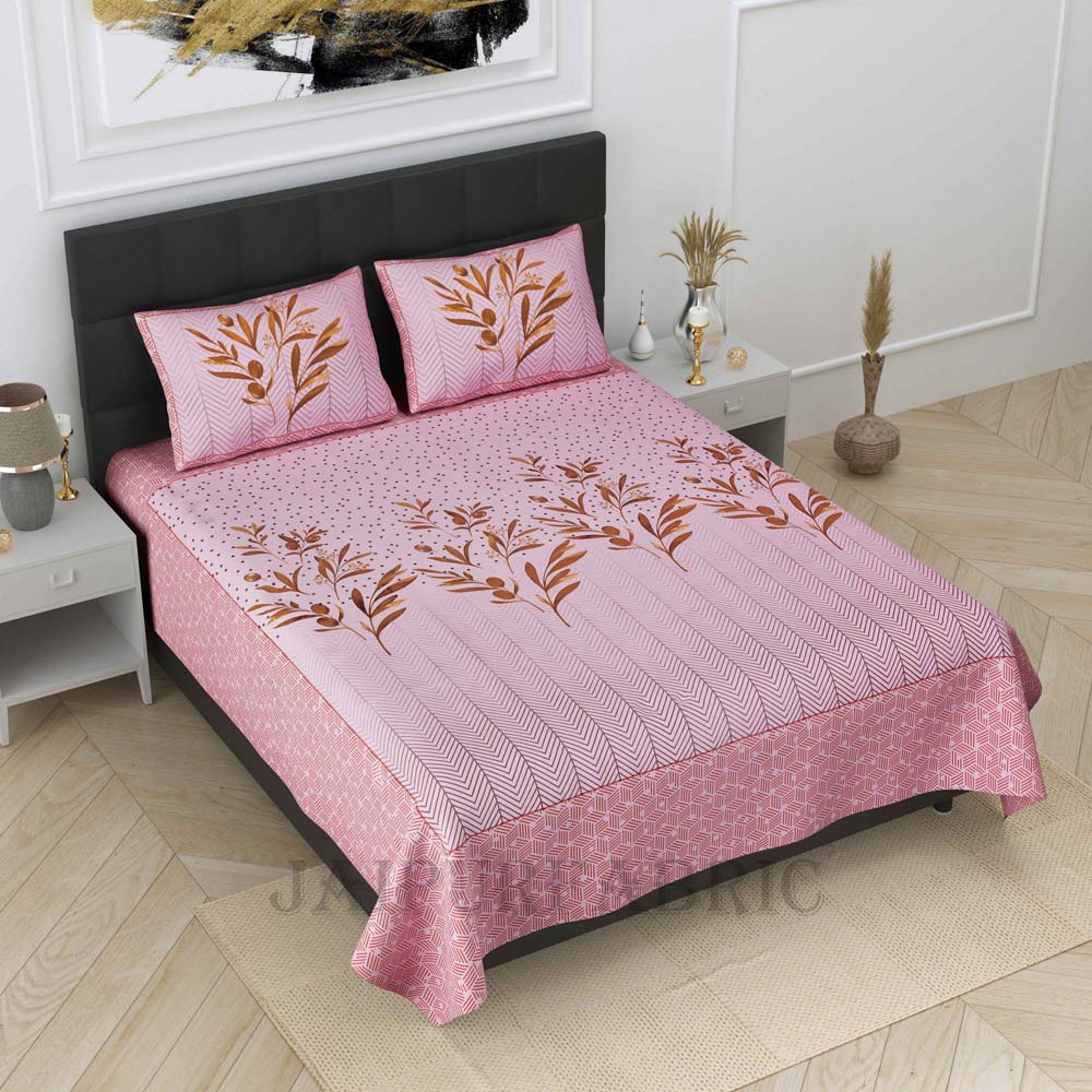 Leafy Luxury Pink Pure Cotton King Size Bedsheet