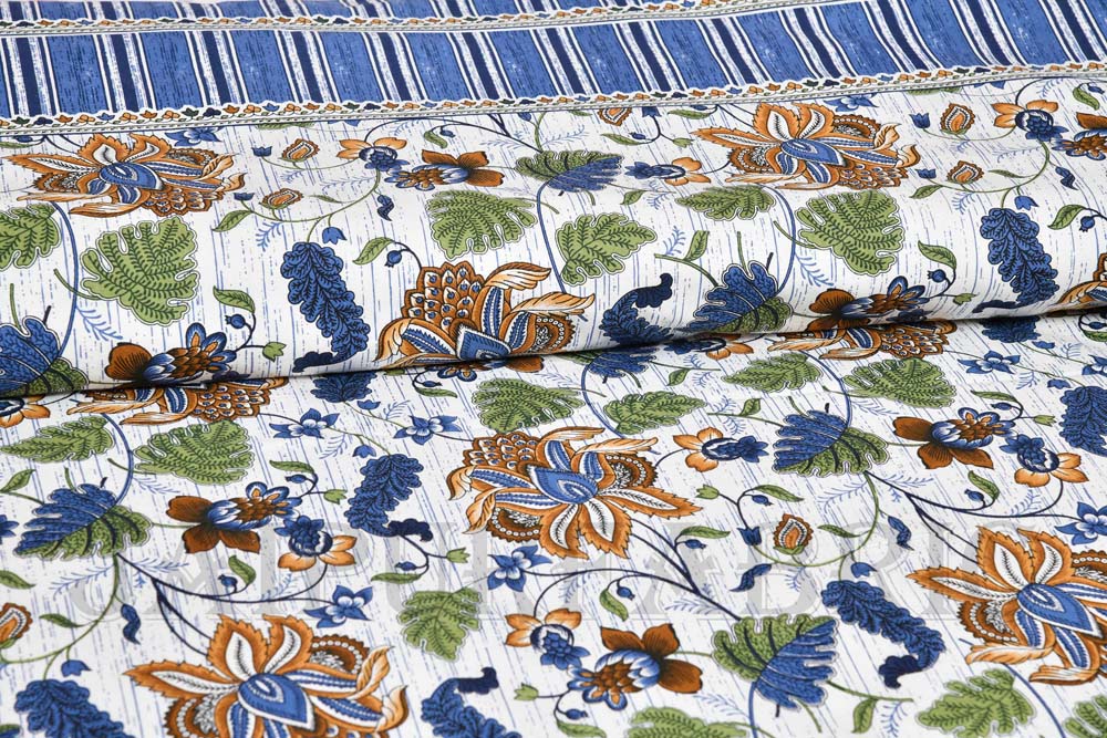 Aquatic Blue Lily Summer Pure Cotton King Size Bedsheet