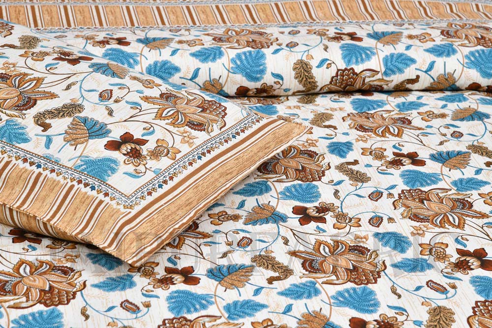 Aquatic Brown Lily Summer Pure Cotton King Size Bedsheet