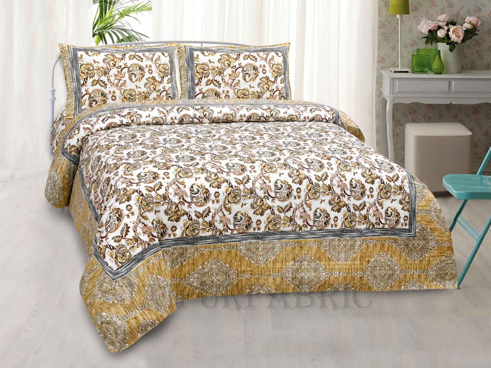 Bed in a Bag Porcelain Yellow Paisley 1 Dohar + 1 Double BedSheet + 2 Pillow Covers