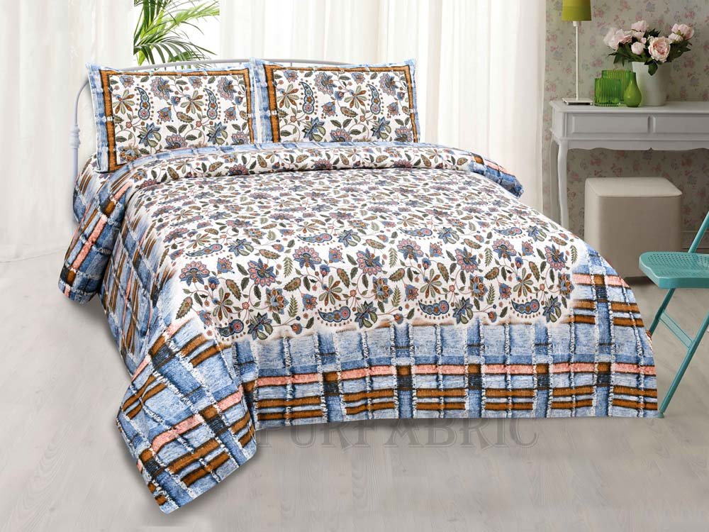 Hop Trefoil Blue Brick Summer Pure Cotton King Size Bedsheet