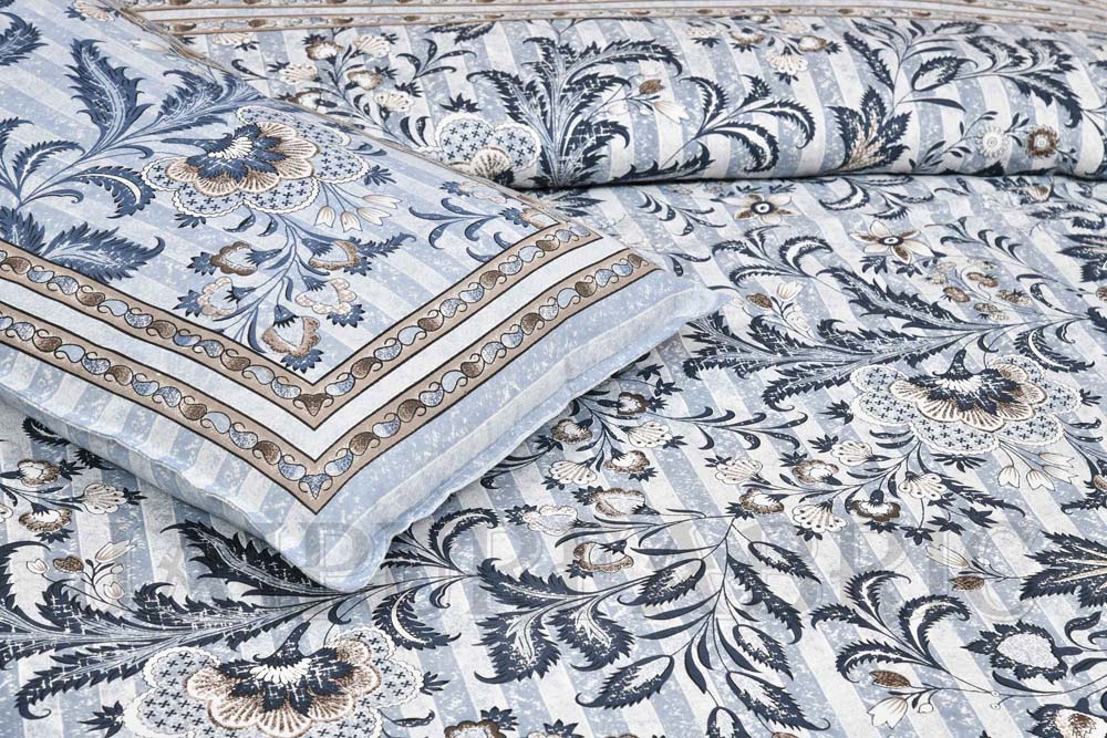 Porcelain Brown Paisley Pattern Pure Cotton King Size Bedsheet