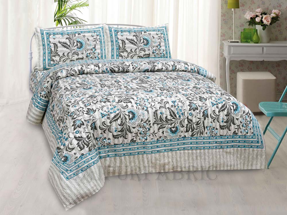 Bed in a Bag Porcelain Blue Paisley 1 Dohar + 1 Double BedSheet + 2 Pillow Covers