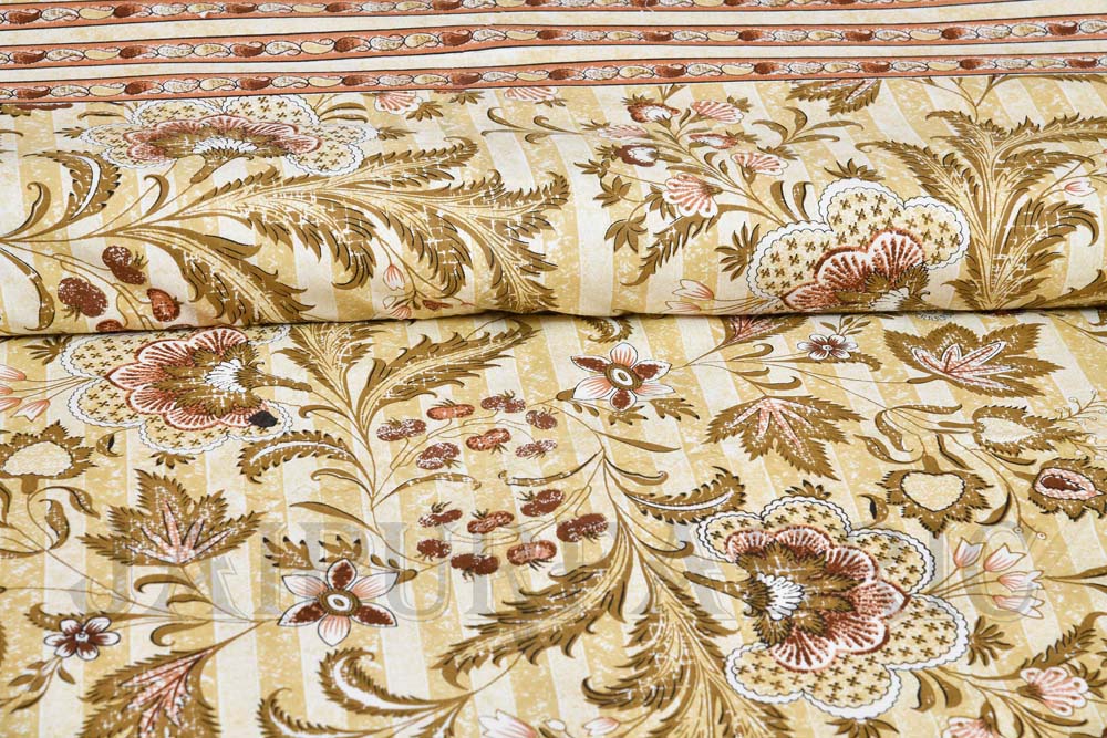 Porcelain Yellow Paisley Pattern Pure Cotton King Size Bedsheet